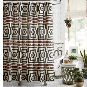 Jungalow boho Geometric Shower Curtain - Blue Cream, and Red